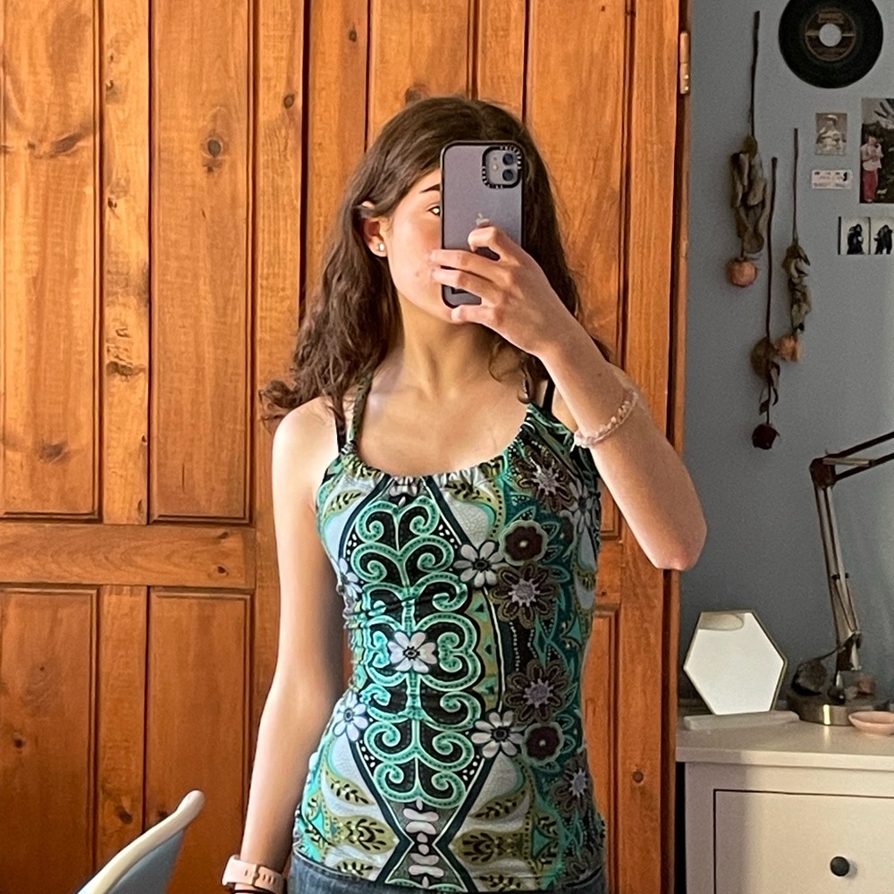 Prana Tank top with Green and Purple Floral Design - Picture 2 of 7